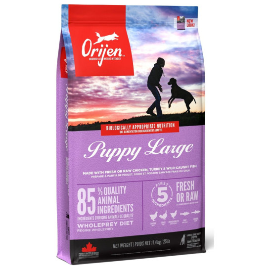ORIJEN Puppy Large Breed – hrană uscată fără cereale pentru câini juniori de talie mare, cu pui și curcan, 11,4 kg